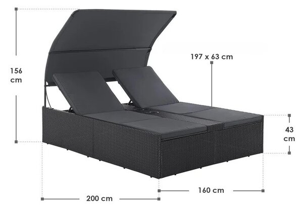 Juskys Pat de grădină din polyrattan Syros - negru