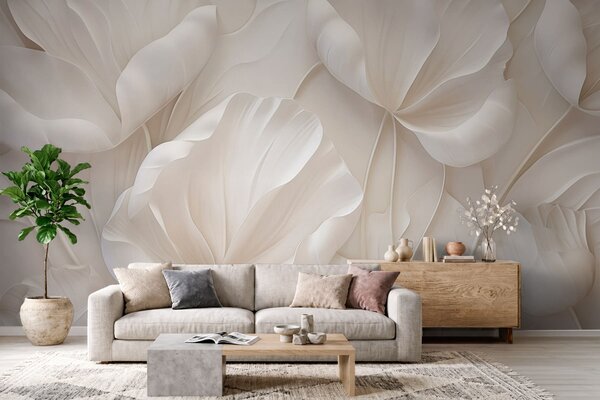 Tapet Flori sculptate din lumină cu petale delicate, Fototapet 3D, Fototapet 3D Flori, w05355 : Uwalls.ro