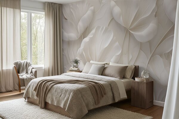 Tapet Flori sculptate din lumină cu petale delicate, Fototapet 3D, Fototapet 3D Flori, w05355 : Uwalls.ro