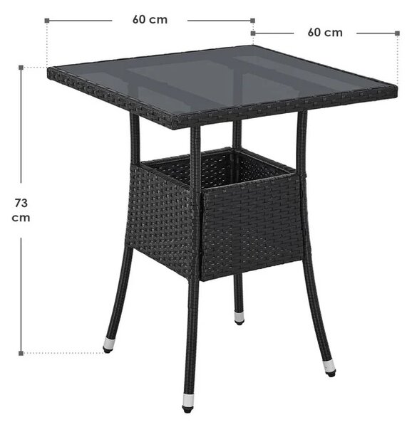 Juskys Masă pătrată din ratan Yoro 60 cm - negru