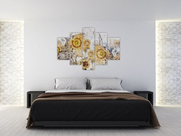 Tablou - Floarea-soarelui pe perete (150x105 cm)