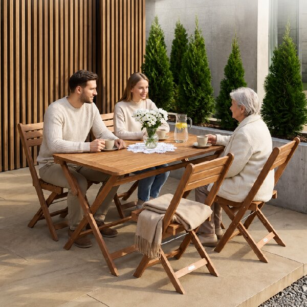 Juskys Set de mobilier din lemn Rome 1+4 - acacia