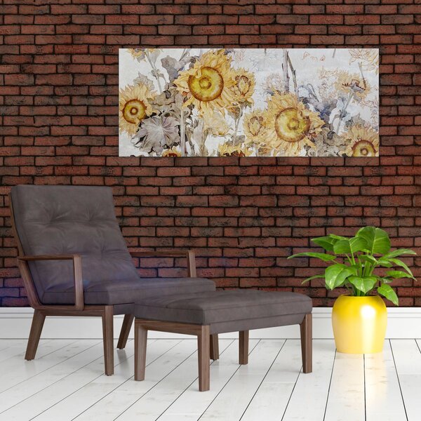 Tablou - Floarea-soarelui pe perete (120x50 cm)