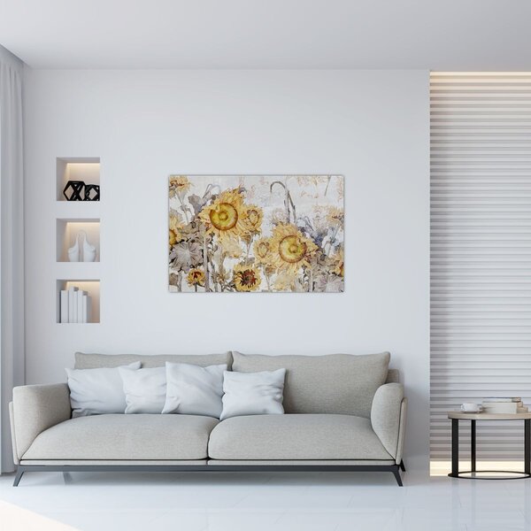 Tablou - Floarea-soarelui pe perete (90x60 cm)