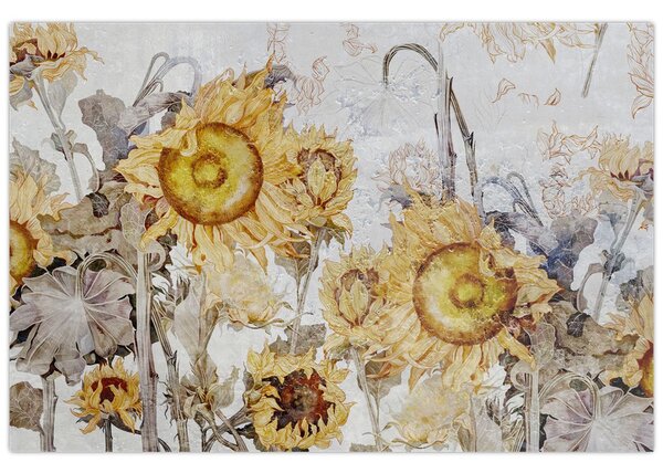 Tablou - Floarea-soarelui pe perete (90x60 cm)