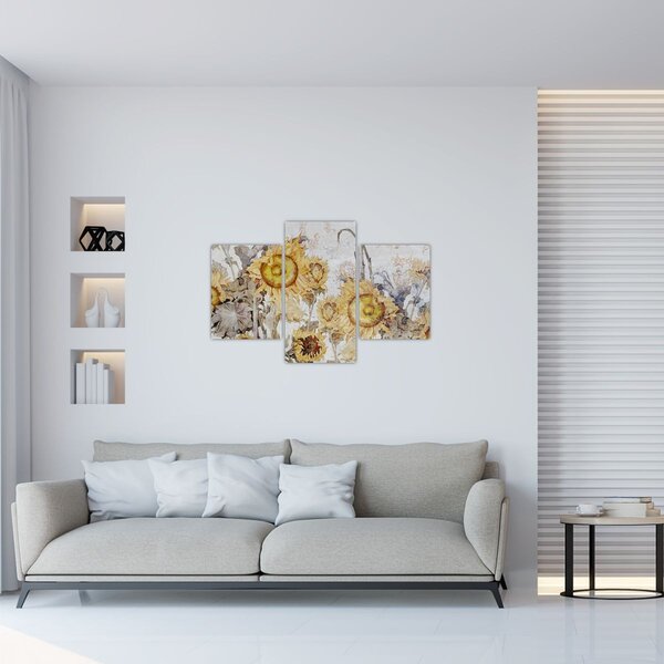 Tablou - Floarea-soarelui pe perete (90x60 cm)