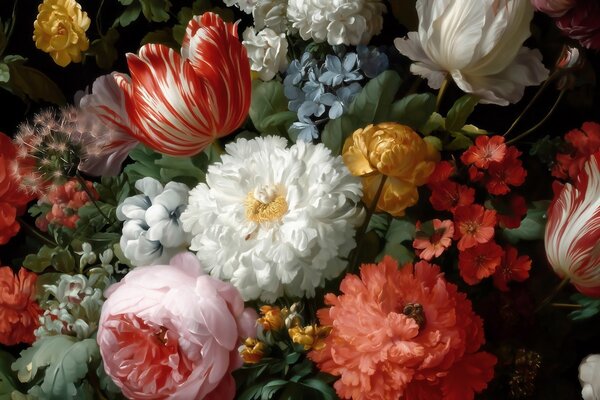 Tapet Compoziție florală luxoasă inspirată de o grădină de primăvară, Fototapet Flori, w09676 : Uwalls.ro