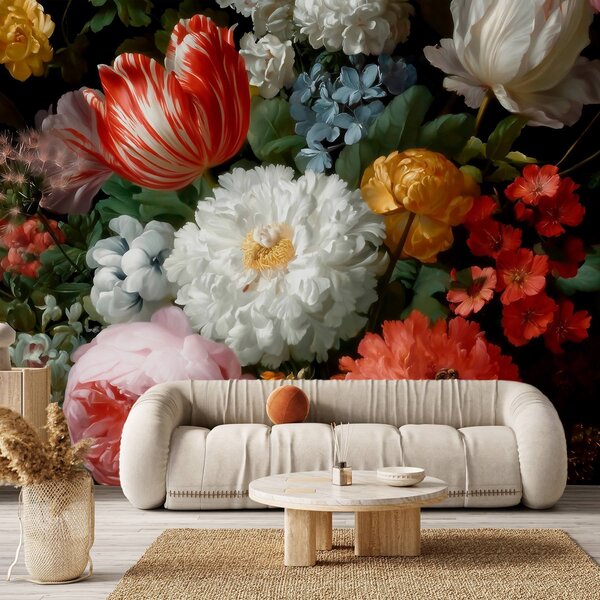 Tapet Compoziție florală luxoasă inspirată de o grădină de primăvară, Fototapet Flori, w09676 : Uwalls.ro