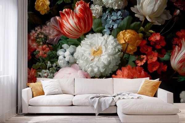 Tapet Compoziție florală luxoasă inspirată de o grădină de primăvară, Fototapet Flori, w09676 : Uwalls.ro