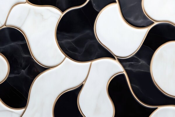 Tapet Imitare abstractă a unei compoziții din marmură în tonuri de alb și negru, cu linii galbene, Fototapet Abstract, w09733 : Uwalls.ro