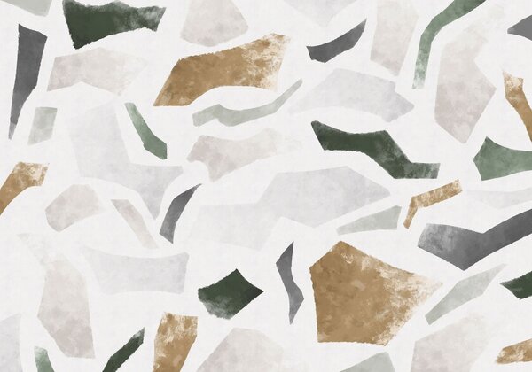 Tapet Fragmente abstracte cu textură, în nuanțe de verde și bej, Terrazzo fototapet, w05146 : Uwalls.ro