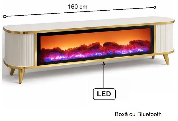 Comoda tv cu semineu Royal, cu led, 160 cm