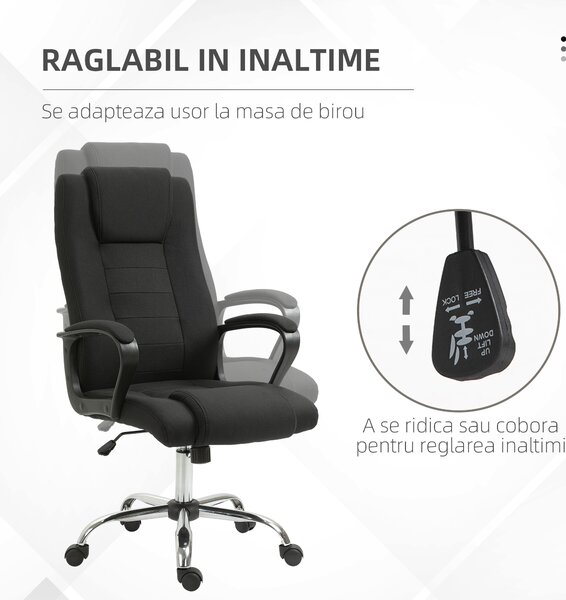 Vinsetto Scaun de Birou Ergonomic, Basculant și Captusit cu Înălțime Reglabilă, 62x76x110-119 cm, Negru | Aosom Romania