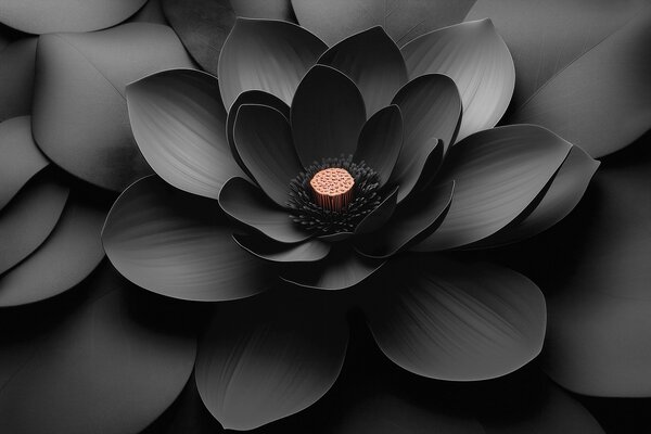 Tapet O floare neagră minimalistă, cu petale și un centru cald, care contrastează, Fototapet 3D, Fototapet 3D Flori, w09721 : Uwalls.ro