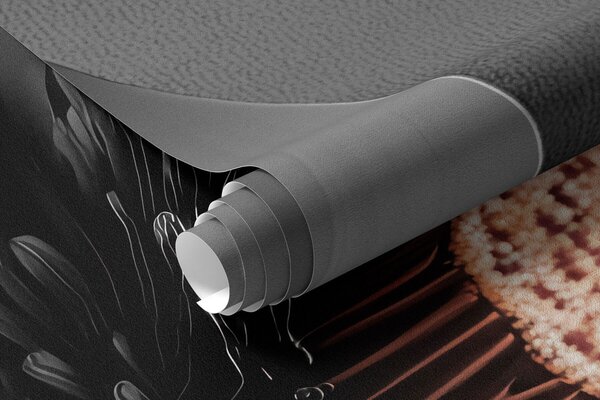 Tapet O floare neagră minimalistă, cu petale și un centru cald, care contrastează, Fototapet 3D, Fototapet 3D Flori, w09721 : Uwalls.ro
