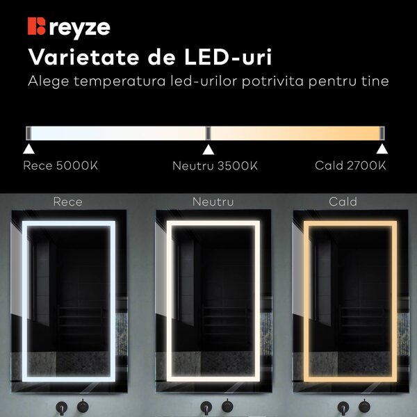 Oglinda LED patrata 80x80 cm LED neutru Gama Ambient Model 1 cu buton