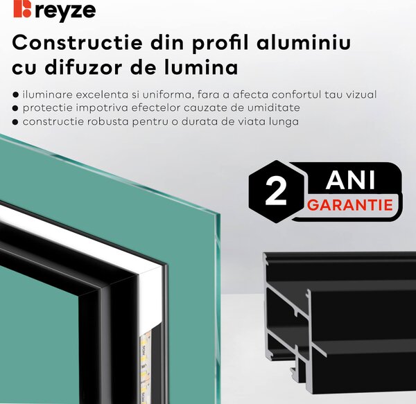 Oglinda LED patrata 80x80 cm LED neutru Gama Ambient Model 1 cu buton