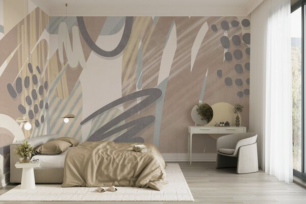 Tapet Imprimeu abstract cu textură, format din forme organice, mâzgălituri și puncte, în nuanțe pastelate, Fototapet Abstract, w09774 : Uwalls.ro