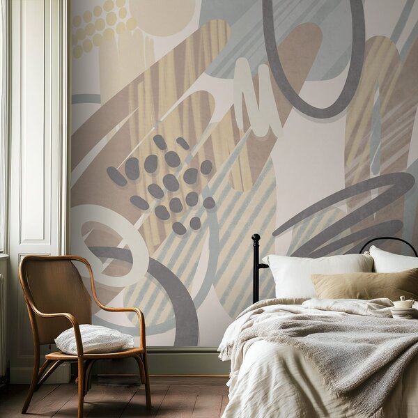 Tapet Imprimeu abstract cu textură, format din forme organice, mâzgălituri și puncte, în nuanțe pastelate, Fototapet Abstract, w09774 : Uwalls.ro