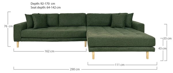 Coltar Lido, Verde masliniu , 170x92x290x76 cm