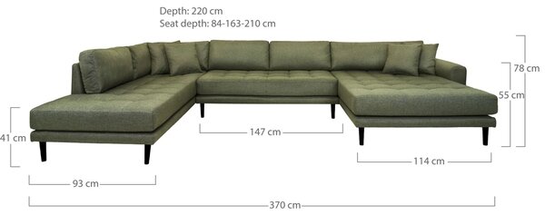Coltar stanga in forma de U open end Lido, Verde masliniu , 220x370x76 cm