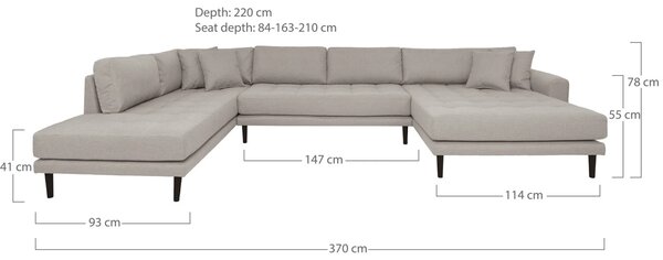 Coltar in forma de U open end Lido, Gri, 220x370x76 cm