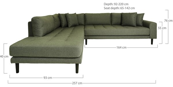 Coltar cu brat deschis open end Lido, Verde masliniu, 220x257x76 cm