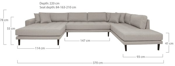 Coltar in forma de U open end Lido, Piatra, 220x370x76 cm