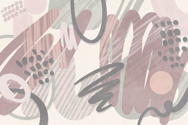 Tapet Imprimeu abstract cu textură, format din forme organice, mâzgălituri și puncte, în nuanțe pastelate, Fototapet Abstract, w09774v1 : Uwalls.ro