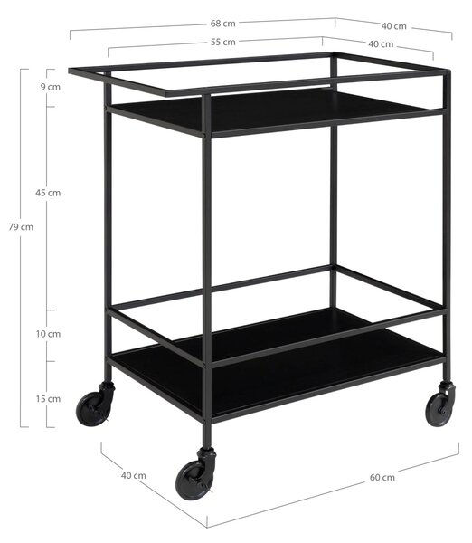 Carucior bar Vita, Negru, 68x40x79 cm