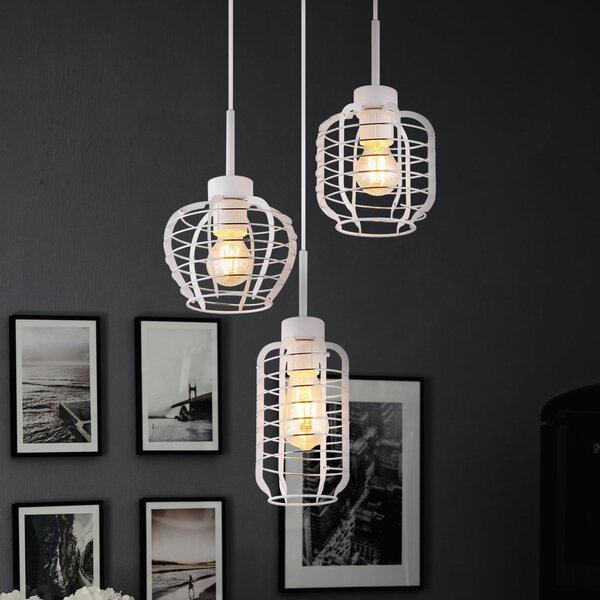 Globo Lampă suspendată Nesa, Ø 37 cm, alb/crom, metal, cu 3 becuri, reglabil, Alb, Camera de zi / sufragerie, Metal