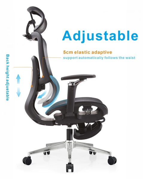 SYBERGO HUMAN PRO Scaun ergonomic, suport lombar, sezut translatie, cotiere 3D, suport picioare, Full Mesh, Negru