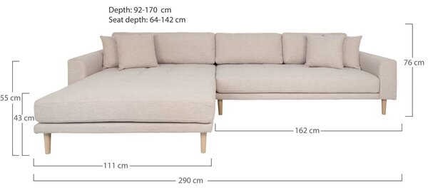 Canapea lounge stanga Lido, Nisip, 170x92x290x76 cm