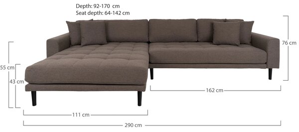 Canapea lounge stanga Lido, Maro, 170x92x290x76 cm