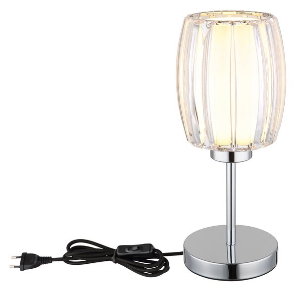 Globo Lampa de masă Maribel, înălțime 40 cm, crom/transparent, metal, Transparent, Camera de zi / sufragerie, Plastic, Modern