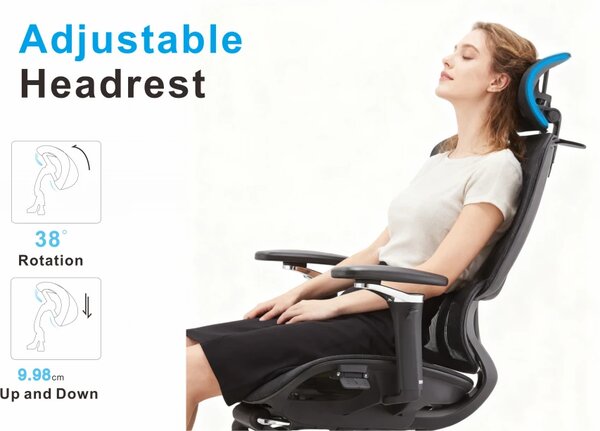 SYBERGO HUMAN PRO Scaun ergonomic, suport lombar, sezut translatie, cotiere 3D, suport picioare, Full Mesh, Negru