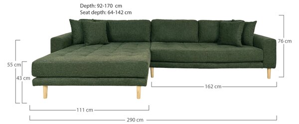 Canapea lounge Lido, Verde masliniu , 170x92x290x76 cm
