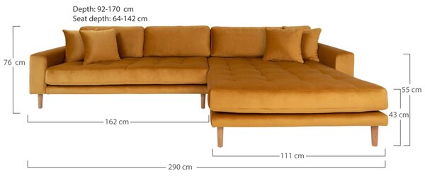 Canapea lounge Lido, Galben mustar, 170x92x290x76 cm