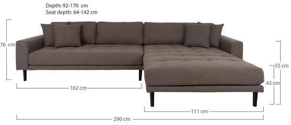 Canapea lounge Lido dreapta, Maro, 170x92x290x76 cm