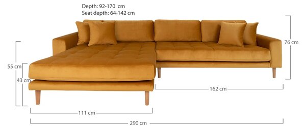Canapea lounge Lido, Galben mustar, 92x290x76 cm