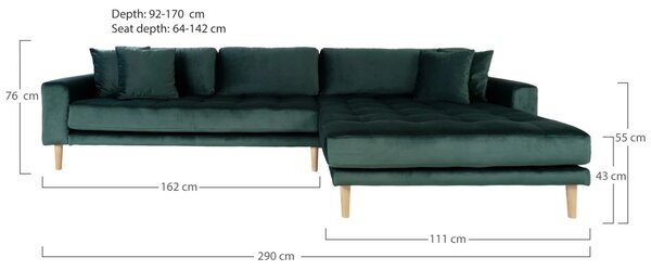 Canapea Lido, Verde, 170x92x290x76 cm