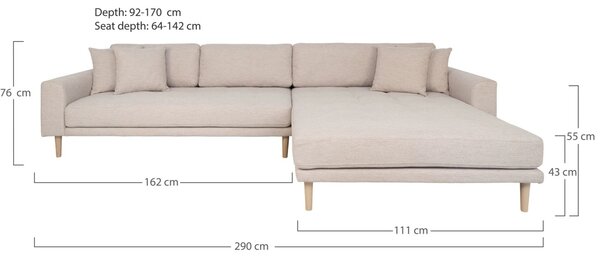 Canapea lounge dreapta Lido, Nisip, 170x92x290x76 cm