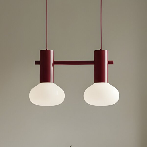 ALDEX Lampă suspendată Flo, roșie, cu 2 becuri, sticlă, reglabil, Roșu, Camera de zi / sufragerie, Metal, Design
