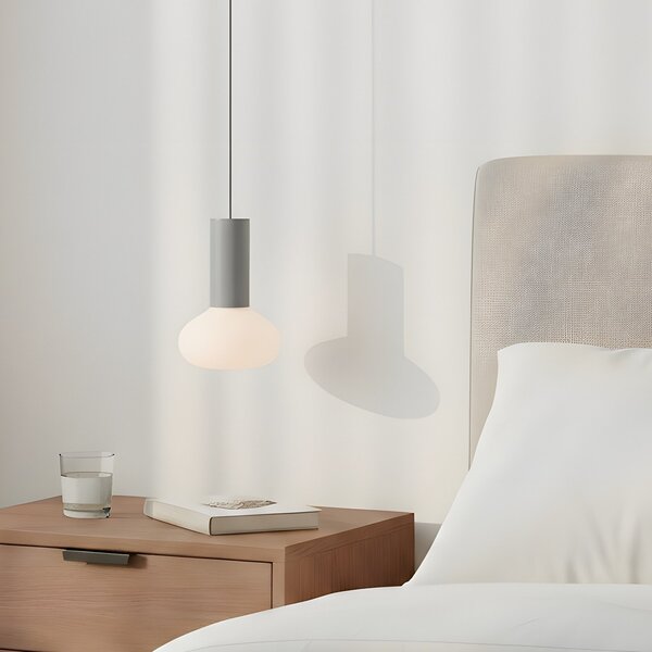 ALDEX Lampă suspendată Flo, gri, 1 bec, sticlă, reglabil, Gri, Camera de zi / sufragerie, Metal, Design