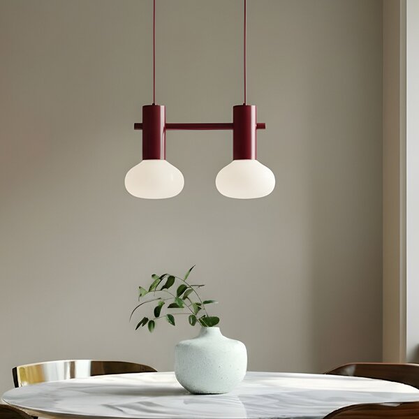 ALDEX Lampă suspendată Flo, roșie, cu 2 becuri, sticlă, reglabil, Roșu, Camera de zi / sufragerie, Metal, Design