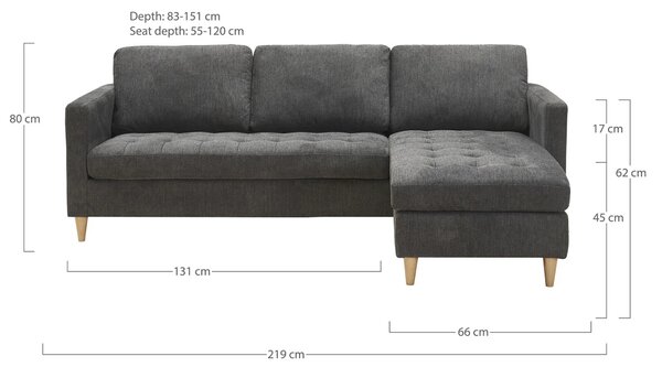 Canapea Firenze, Gri inchis, 151x83x219x80 cm