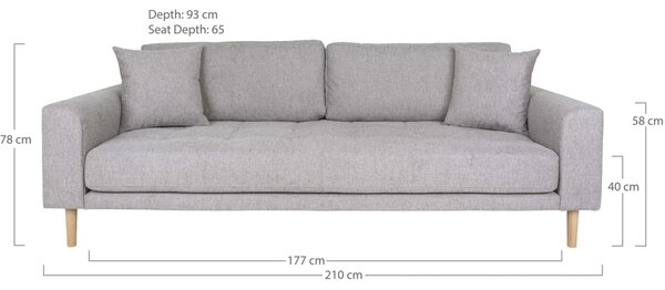 Canapea 3 locuri Lido, Gri deschis , 93x210x76 cm