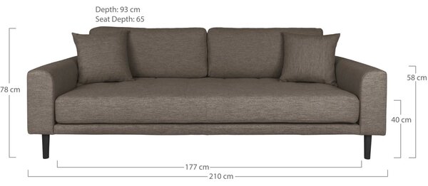 Canapea 3 locuri Lido, Maro, 93x210x76 cm