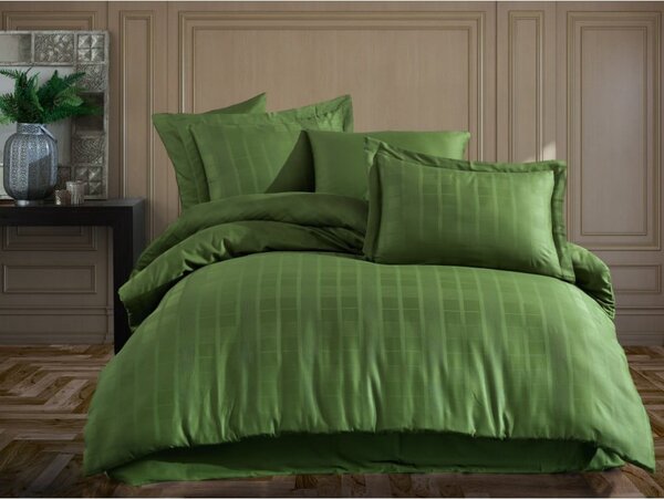 Lenjerie de pat dublu verde din bumbac satinat extinsă cu cearșaf și cuvertură 240x260 cm Ekose – Mijolnir