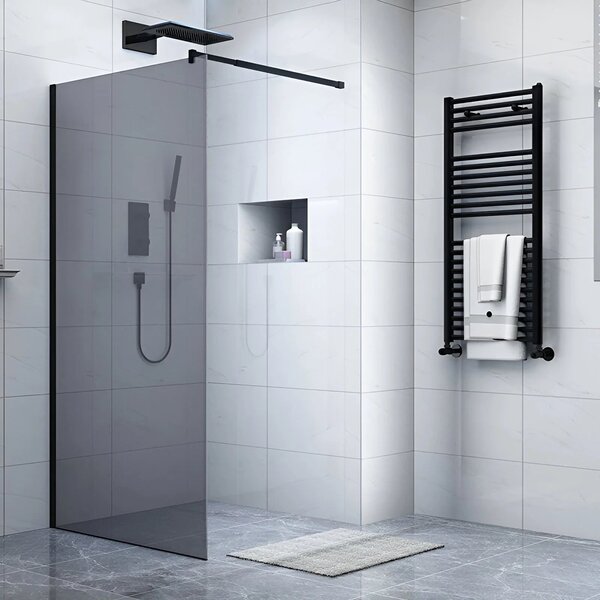 Paravan dus tip walk in BP6612-90*195cm, Diplon, Sticla securizata neagra 8 mm, Profil Aluminiu Negru